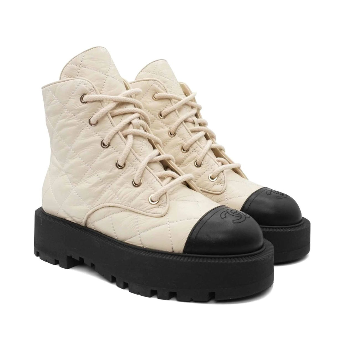Chanel quilted combat boots