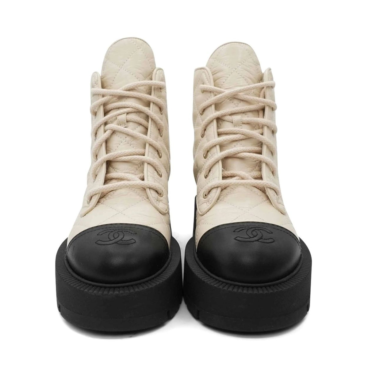Chanel quilted combat boots