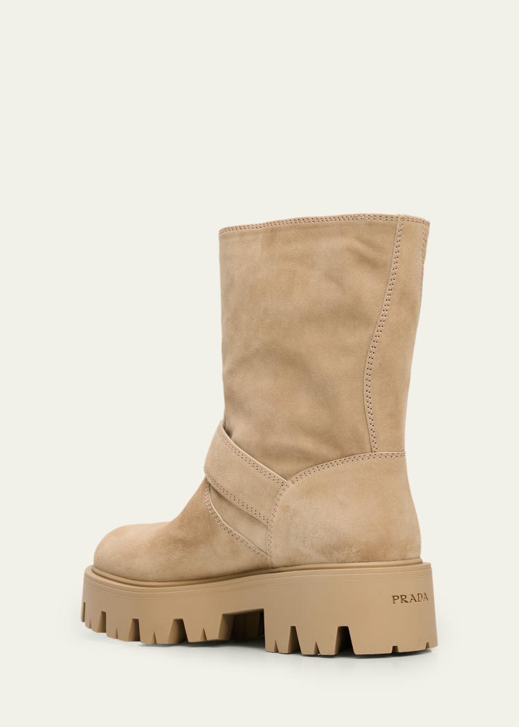 Prada triangle logo suede biker boots
