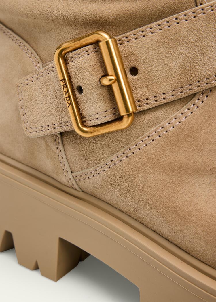 Prada triangle logo suede biker boots