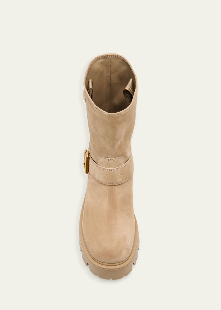 Prada triangle logo suede biker boots