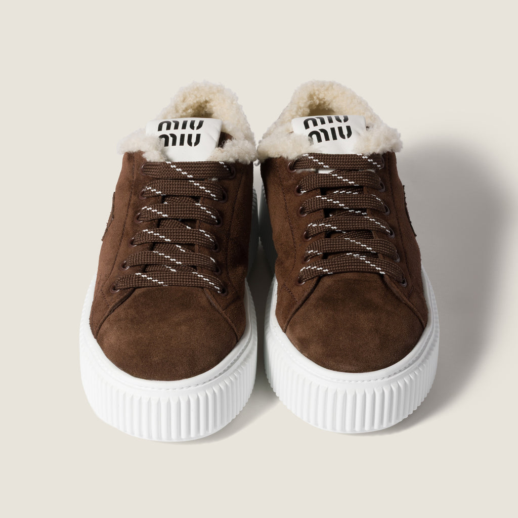 Miu Miu suede and shearling sneakers