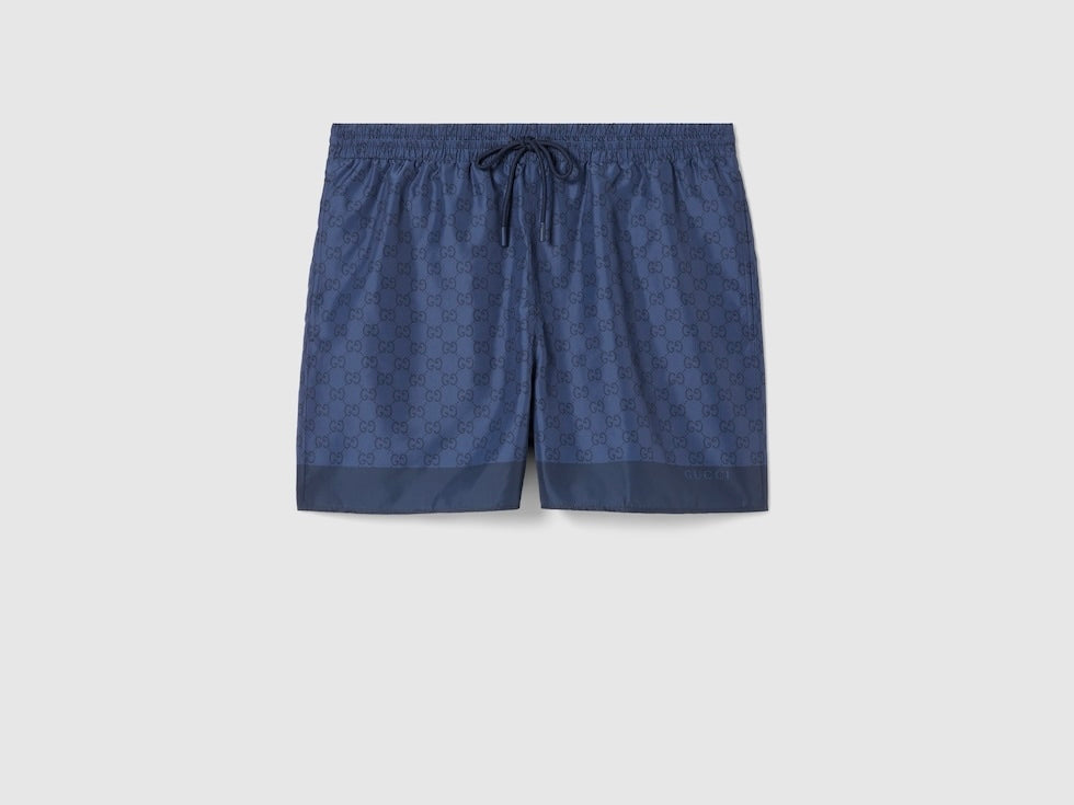 Gucci 833310 XHAKR,Gucci GG printed swim shorts,Gucci blue monogram swim shorts,Gucci blue swim shorts,Gucci swim shorts,Gucc