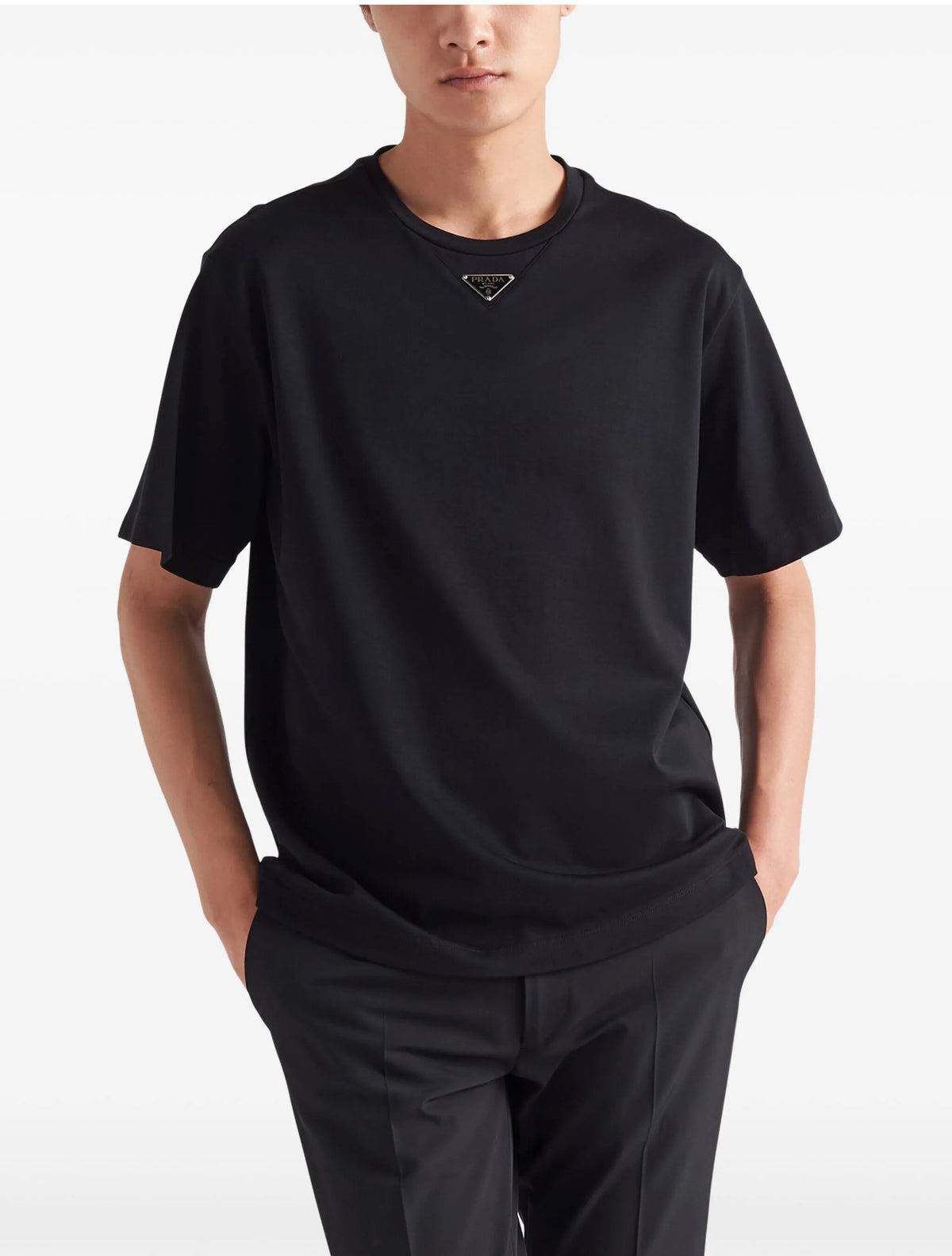 Prada UJN861S232240,Prada triangle logo T-shirt,Prada T-shirt white,Prada white T-shirt mens,Prada T-Shirt black,Prada black