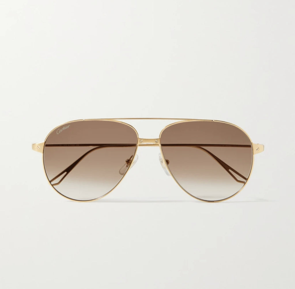 Cartier Santos de Cartier Aviator Style Gold Tone Sunglasses