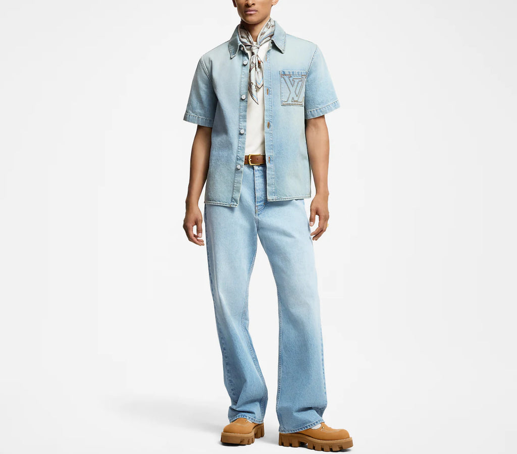 Louis Vuitton 1AGJONC,LV 1AGJONC,Louis Vuitton short sleeved denim shirt,Louis Vuitton denim shirt,Louis Vuitton mens denim s