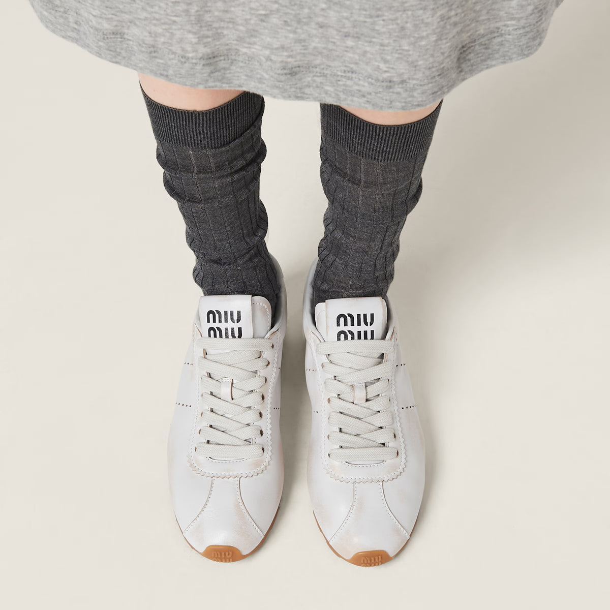 Miu Miu bleached nappa leather sneakers,Miu Miu women's,Miu Miu 5E114E ,Miu Miu outlet,Miu Miu sneakers,Miu Miu online shop,M