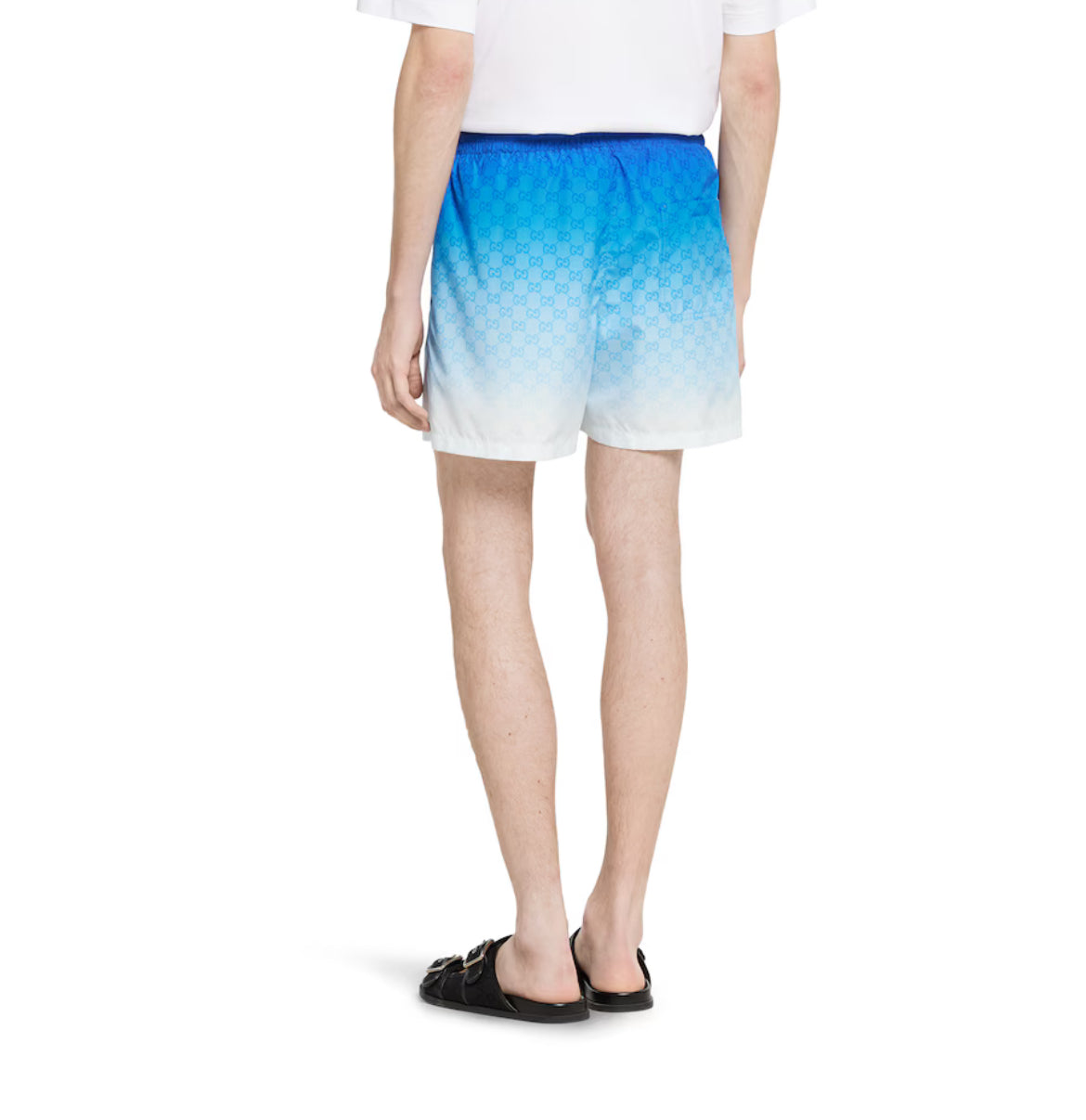 Gucci 833301 XHAKS,Gucci GG printed swim shorts,Gucci blue gradient monogram swim shorts,Gucci blue swim shorts,Gucci swim sh
