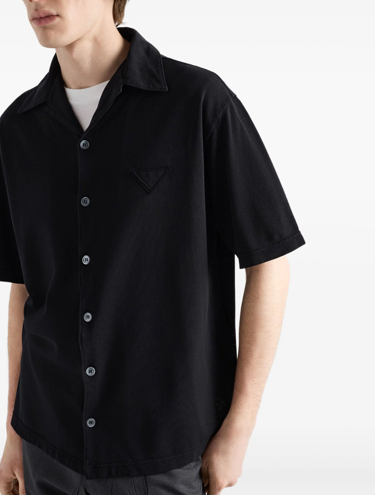 Prada UJN850SOOO16JM,Prada cotton shirt,Prada black shirt,Prada oversize shirt,Prada short sleeve mens shirt,Prada black mens