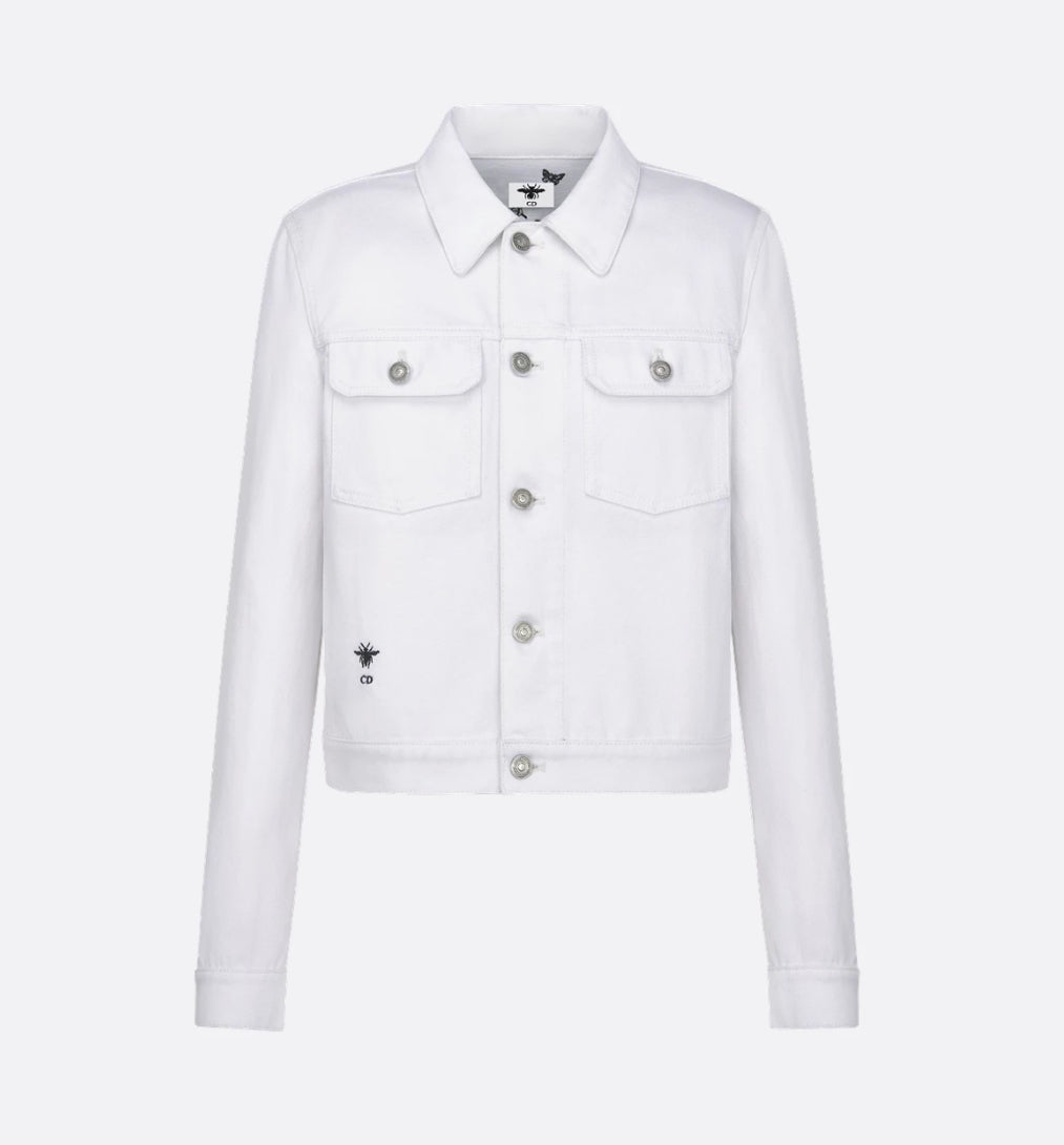 Dior 512V11A3033,Dior butterfly jacket,Dior butterfly womens jacket,Dior butterfly womens white jacket,Dior white denim jacke