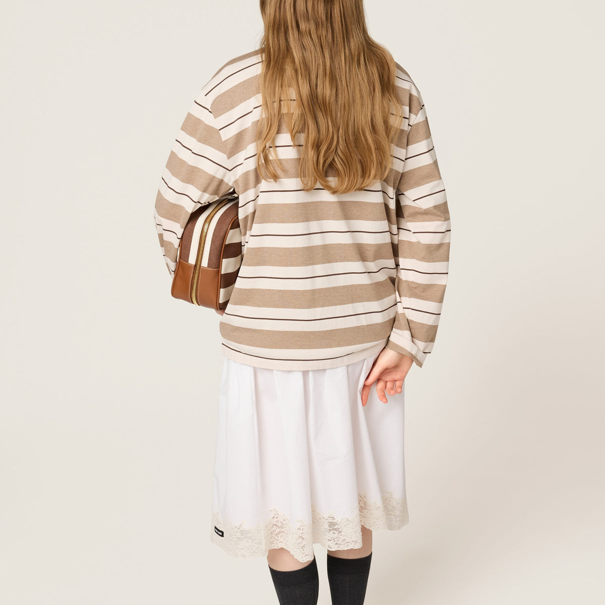 MIU MIU MJL015SOOO14RT,Miu Miu polo shirt,Miu Miu striped polo shirt,MIU MIU long sleeve polo shirt,MIU MIU long sleeve beige