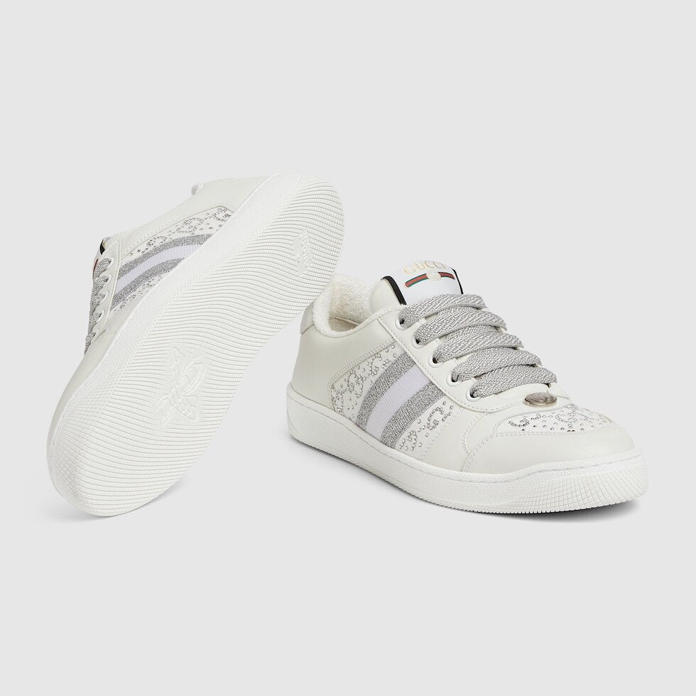 Gucci 732193FADQ7,Gucci screener sneaker,Gucci GG crystal sneaker,Gucci GG Crystal grey sneaker,Gucci Rhinestone sneaker,Gucc