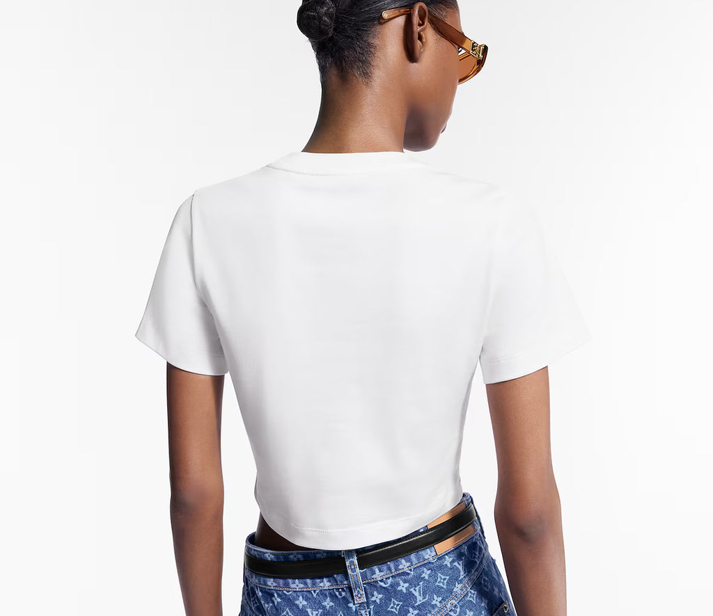 Louis Vuitton 1AHJHR,LV 1AHJHR,Louis Vuitton cursive signature crop top,Louis Vuitton signature t-shirt,LV t-shirt womens,LV