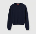 Gucci 820702 XKEO6,Gucci cotton crew neck top with GG diamond pattern,Gucci GG argyle sweater,Gucci Navy womens sweater,Gucci