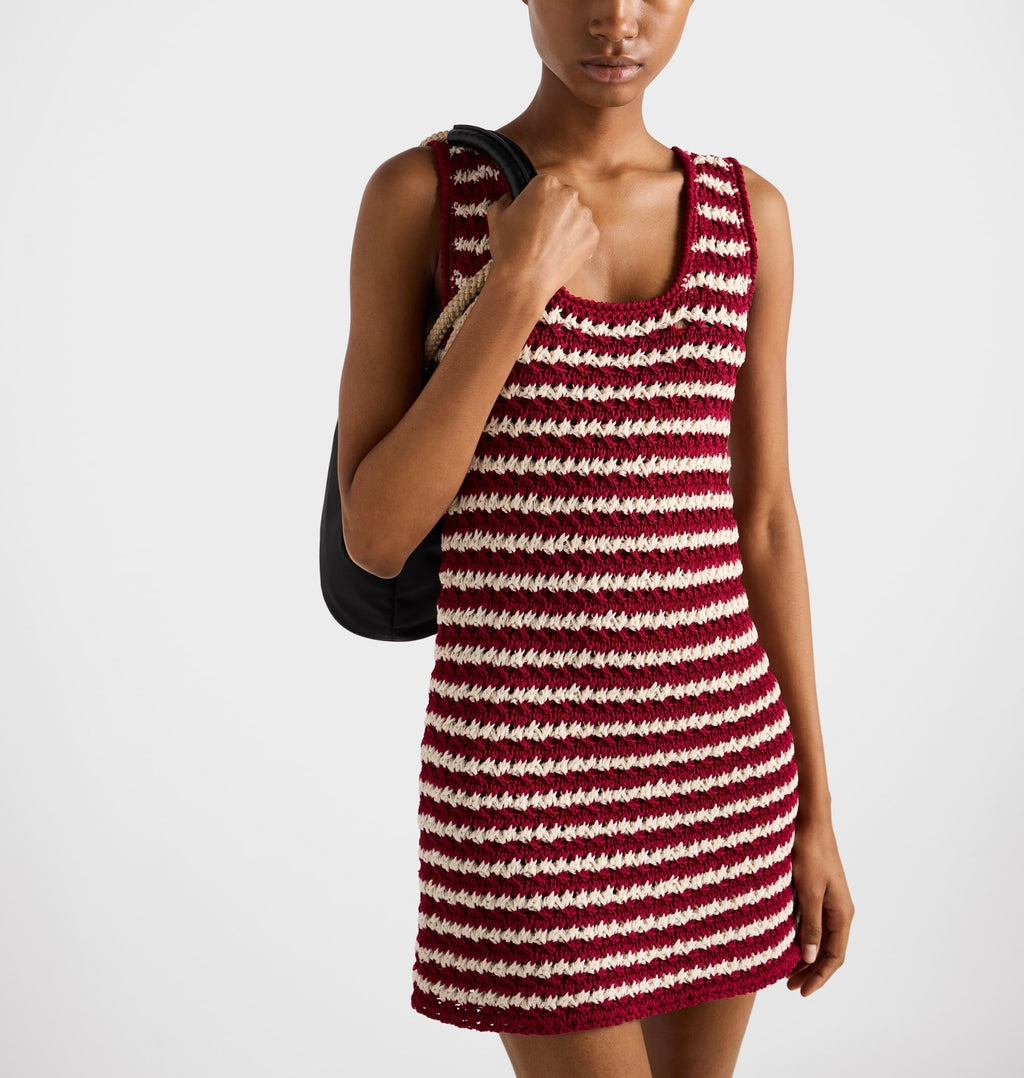 Prada 23A23_16SY_F038I_S_OOO,Prada cotton mini dress,Prada red striped mini dress,Prada red mini dress,Prada mini dress,Prada