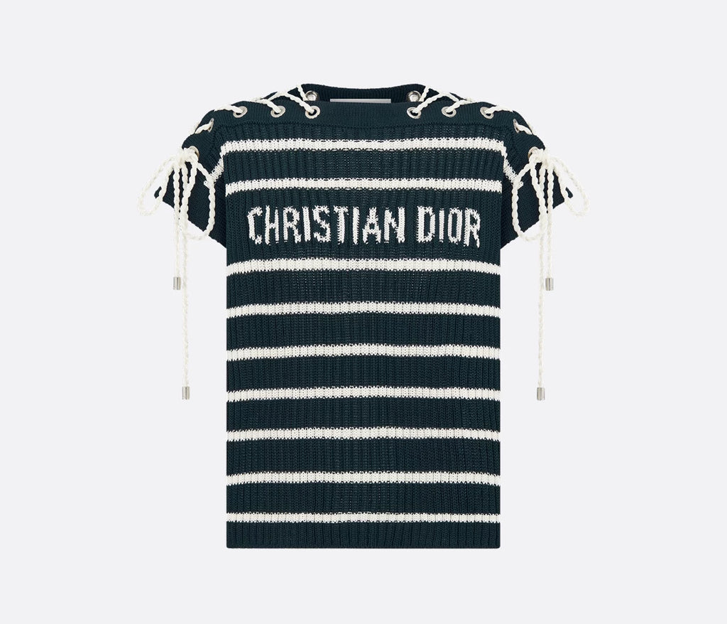 Dior 544S48A7042,Dior Diorivera sweater with laced cap sleeves,Dior sweater laced cap sleeves,Dior black sweater,Dior sweater