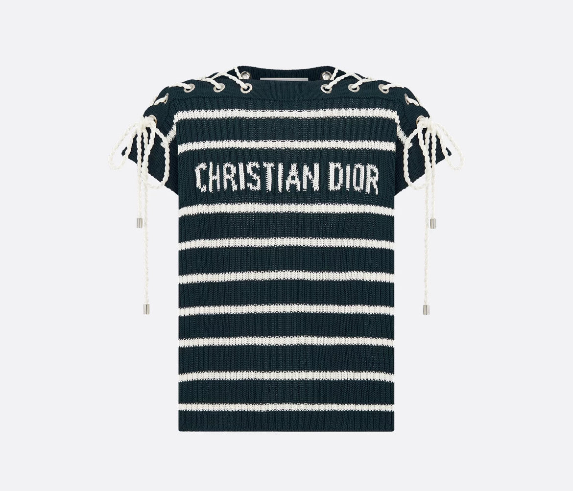 Dior 544S48A7042,Dior Diorivera sweater with laced cap sleeves,Dior sweater laced cap sleeves,Dior black sweater,Dior sweater