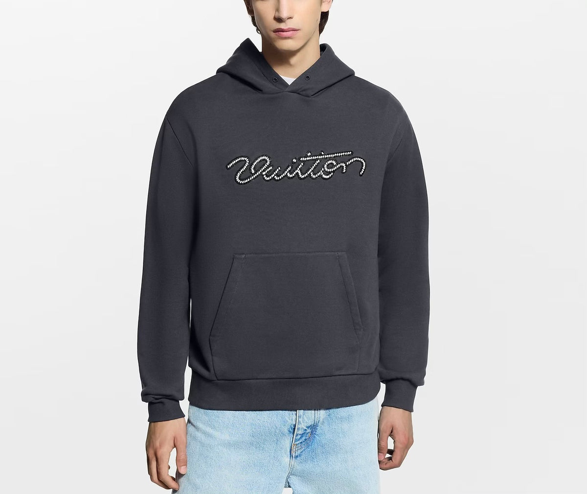 Winniemodo,Winniemodony,Louis Vuitton 1AJCFN,LV 1AJCFN,LV embellished signature hoodie,Louis Vuitton grey hoodie,LV grey hood