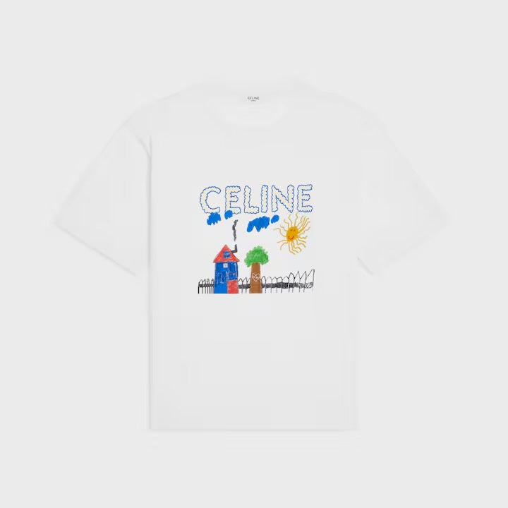 Celine RX0D5507Z.01MU,Celine RX0D5507Z.GDD7,Celine loose T-shirt in cotton jersey,Celine drawing print t-shirt,Celine Home pr