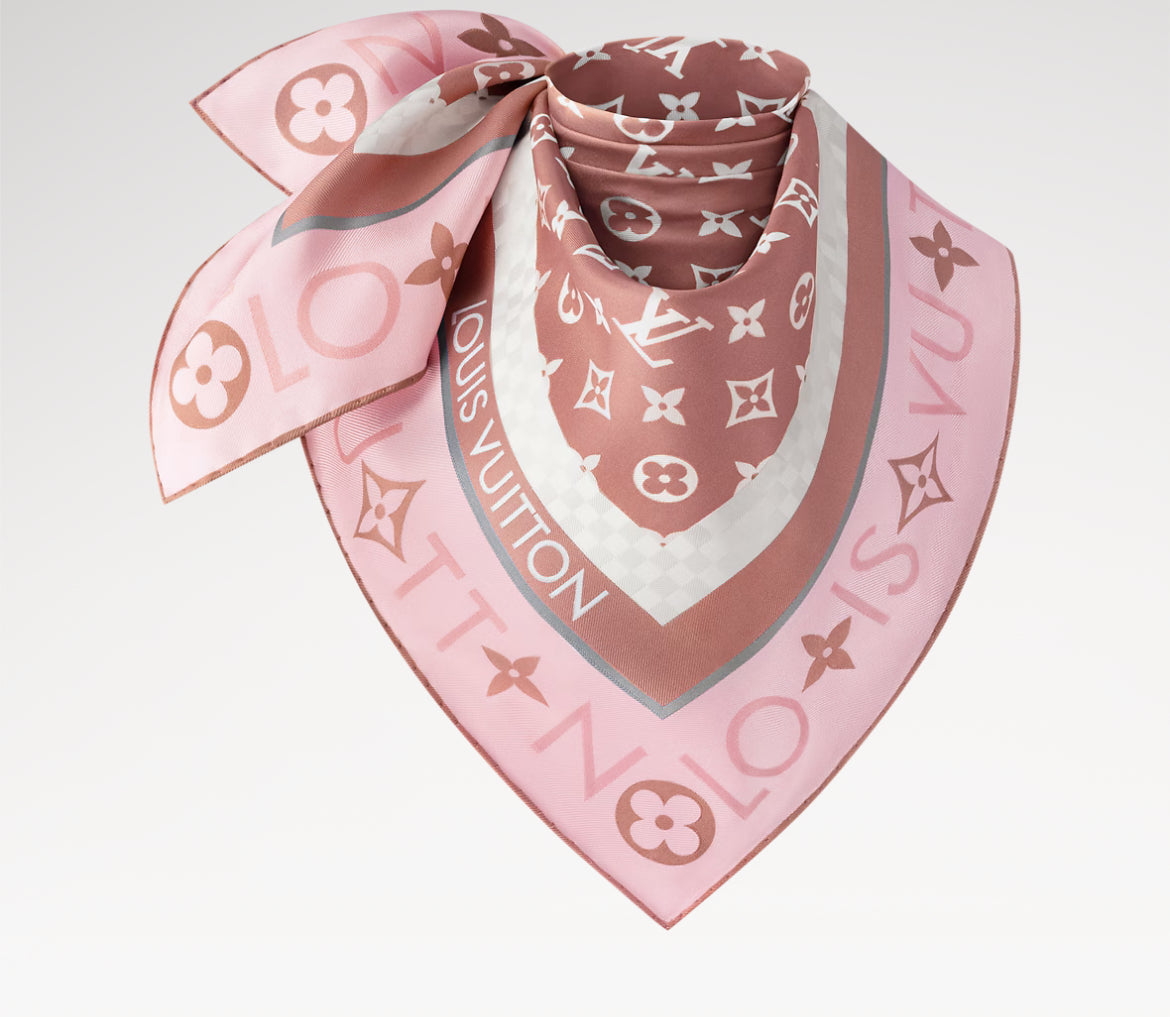 Louis Vuitton M90893,LV M90893,Louis Vuitton monogram infinity square 90,Louis Vuitton pink monogram silk scarf,LV monogram s