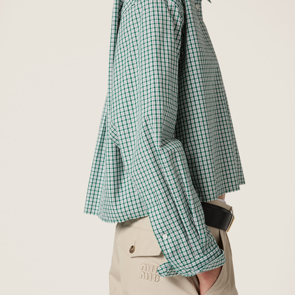 MIU MIU MK1659_17L1_SOOO,Miu Miu checked shirt,Miu Miu green checked shirt,Miu Miu green shirt,MIU MIU shirt,MIU MIU shirt on