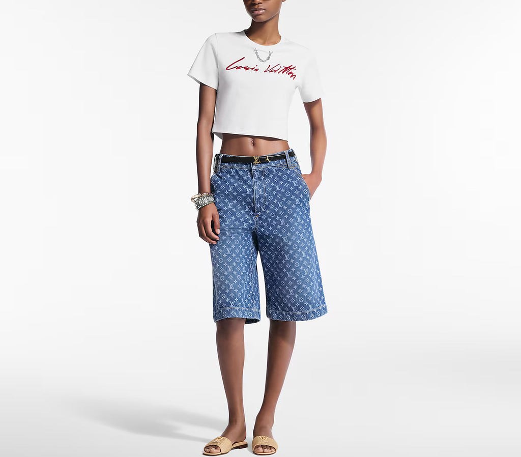 Louis Vuitton 1AHJHR,LV 1AHJHR,Louis Vuitton cursive signature crop top,Louis Vuitton signature t-shirt,LV t-shirt womens,LV