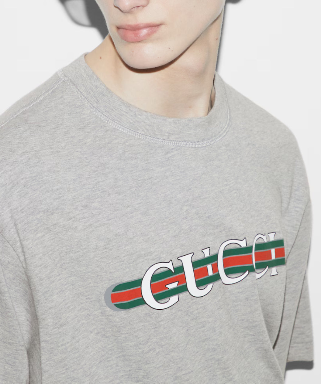 Gucci 784361 XJGTE,Gucci cotton jersey T-shirt with print,Gucci web print t-shirt,Gucci black t-shirt,Gucci grey t-shirt,Gucc