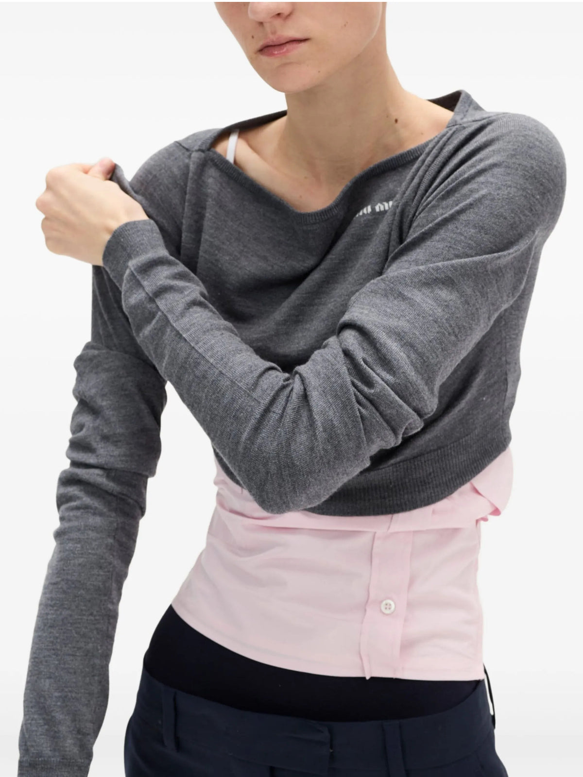 MIU MIU MMLB07SOOO16WS,Miu Miu boat neck top long sleeve,Miu Miu grey top,MIU MIU long sleeve top,MIU MIU top 2025,MIU MIU wo