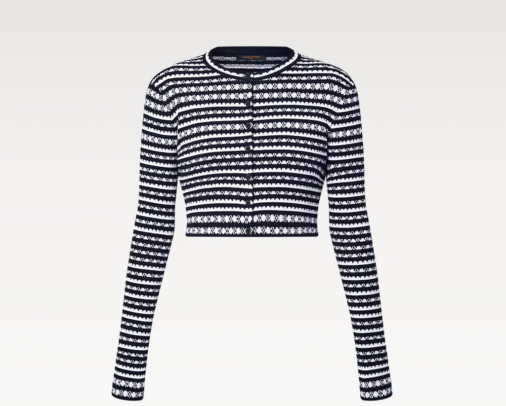 Louis Vuitton 1AHJ20,LV 1AHJ20,Louis Vuitton scallop stripe cardigan,Louis Vuitton blue stripe cardigan,LV stripe cardigan,LV