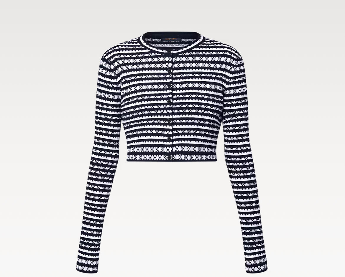 Louis Vuitton 1AHJ20,LV 1AHJ20,Louis Vuitton scallop stripe cardigan,Louis Vuitton blue stripe cardigan,LV stripe cardigan,LV