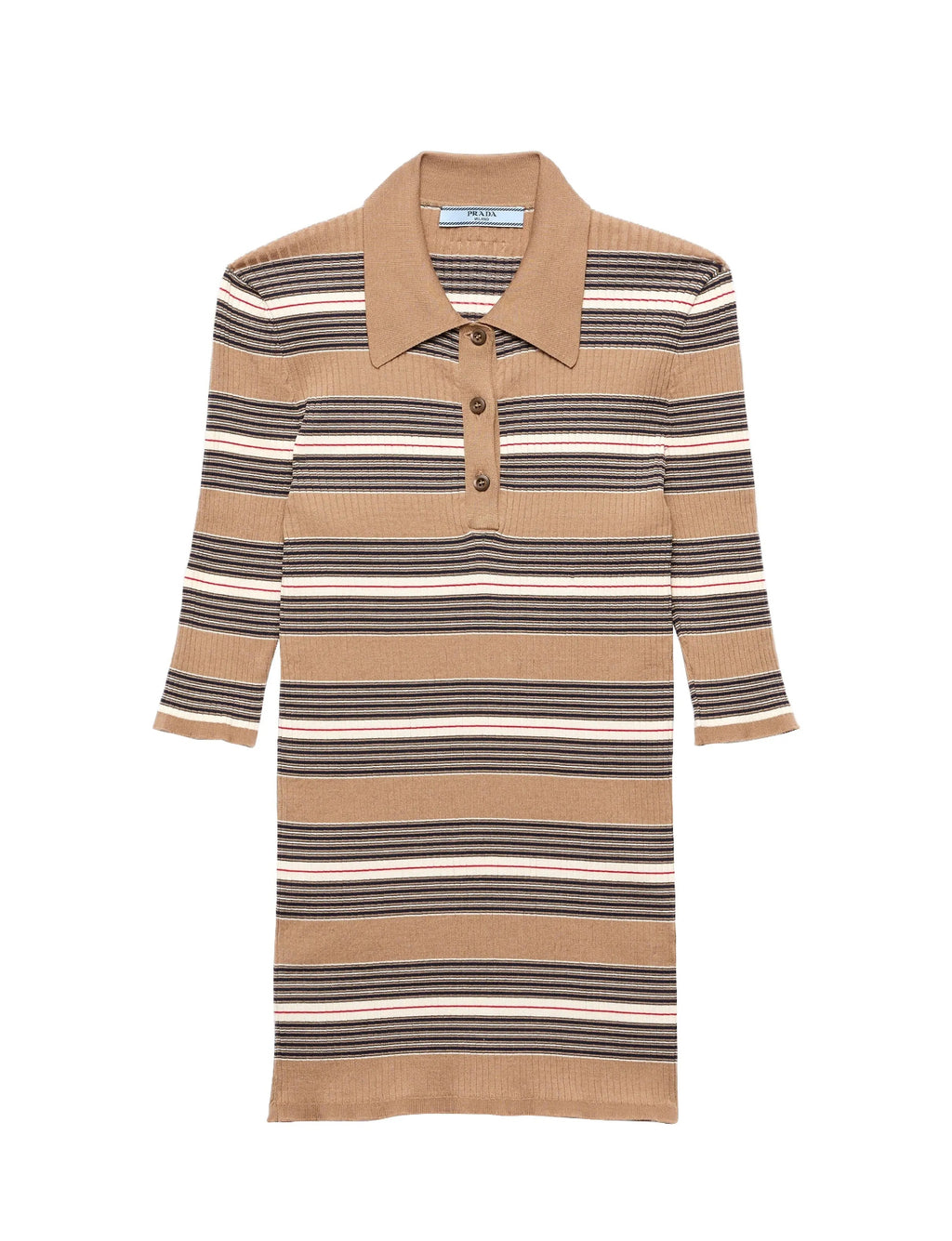 Prada P24R2U_17KJ_F0040_S_OOO,Prada cotton polo shirt,Prada stripe polo shirt,Prada brown stripe polo shirt,Prada womens cott