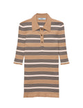Prada P24R2U_17KJ_F0040_S_OOO,Prada cotton polo shirt,Prada stripe polo shirt,Prada brown stripe polo shirt,Prada womens cott