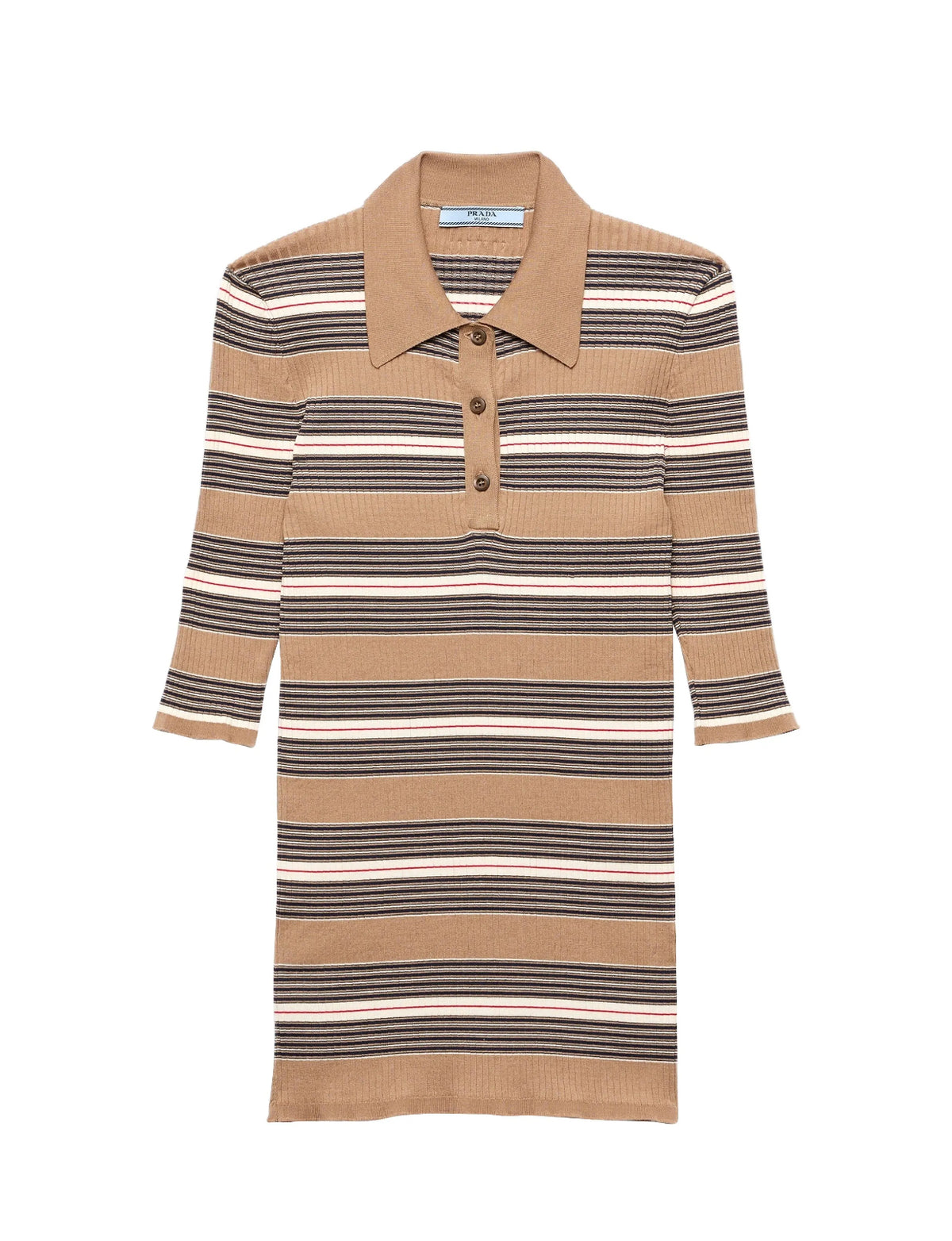 Prada P24R2U_17KJ_F0040_S_OOO,Prada cotton polo shirt,Prada stripe polo shirt,Prada brown stripe polo shirt,Prada womens cott