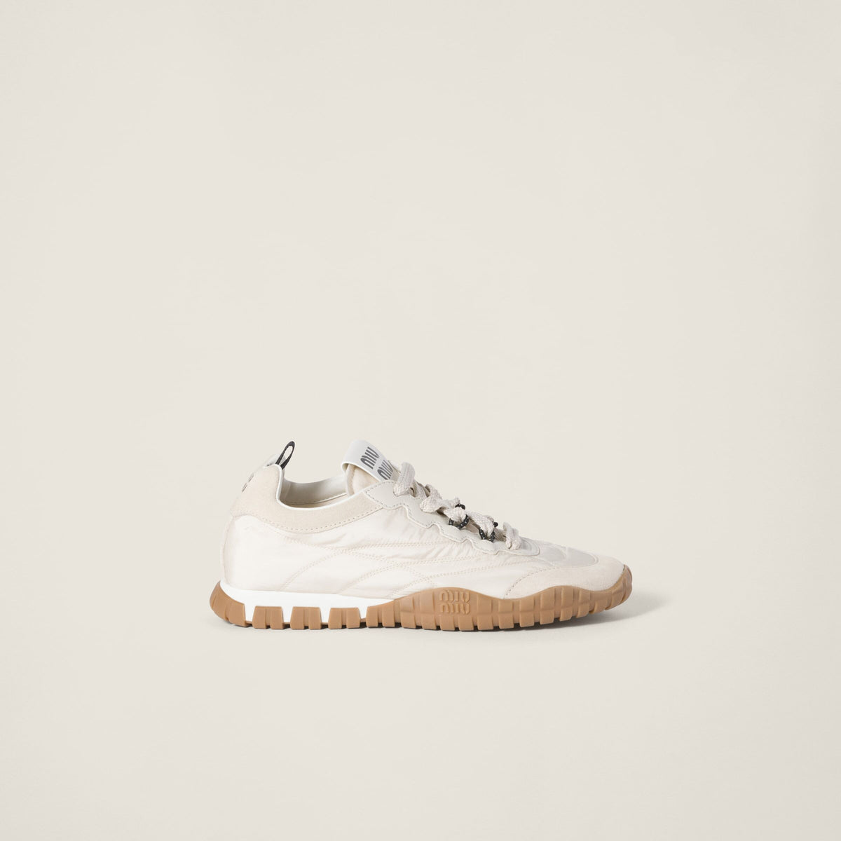 Winniemodo,Winnie modo,MIU MIU 5E417E,Miu Miu Tyre technical fabric and suede sneakers,MIU MIU sneaker white,MIU MIU sneaker