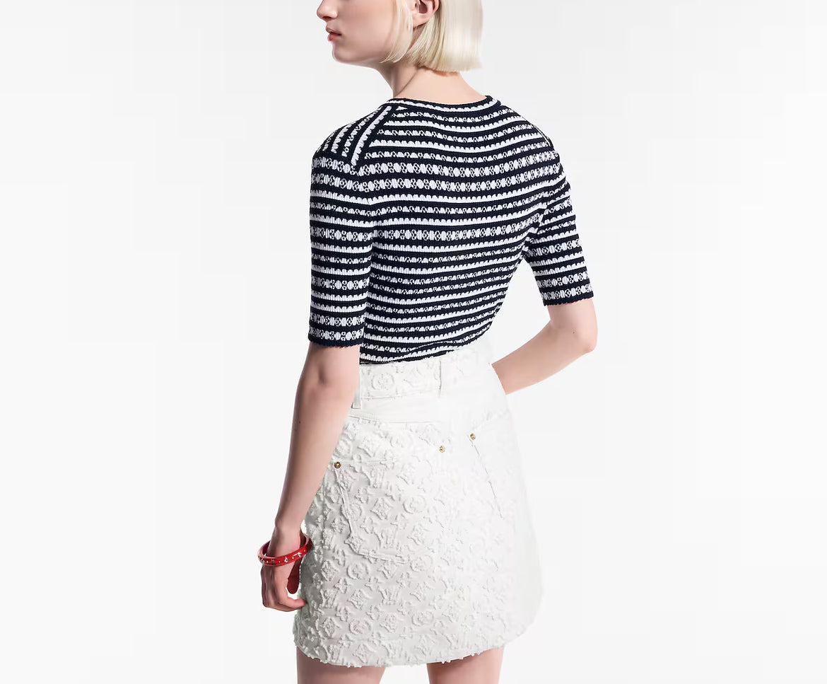 Louis Vuitton 1AHJ15,LV 1AHJ15,Louis Vuitton scallop stripe knit top,Louis Vuitton blue stripe knit top,Louis Vuitton stripe