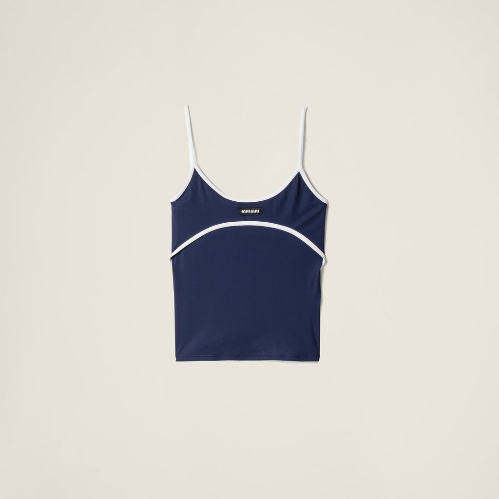 MIU MIU MT2123_122R_F022X_S_OOO,Miu Miu stretch jersey top,MIU MIU blue vest,MIU MIU blue vest,MIU MIU jersey vest,MIU MIU ve