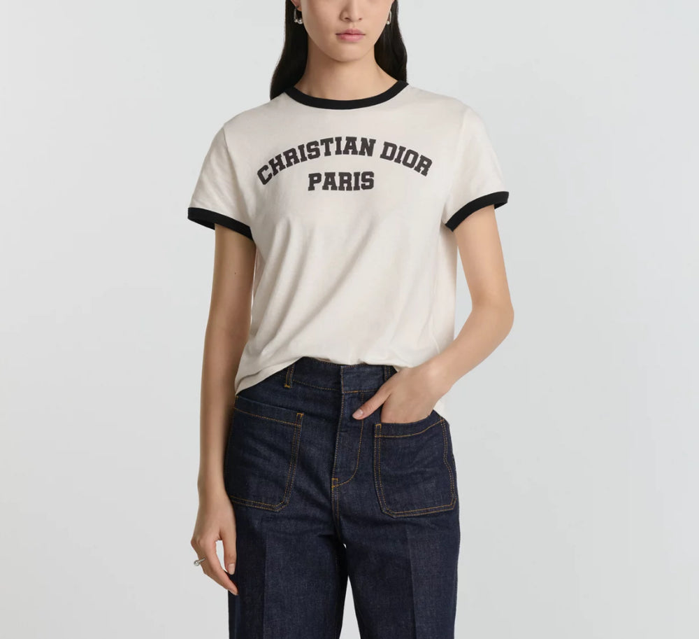 Dior 513T0B4222,Dior linen jersey T-shirt,Dior white T-shirt,Dior white T-shirt womens,Dior womens T-shirt 2025ss,Dior T-Shir