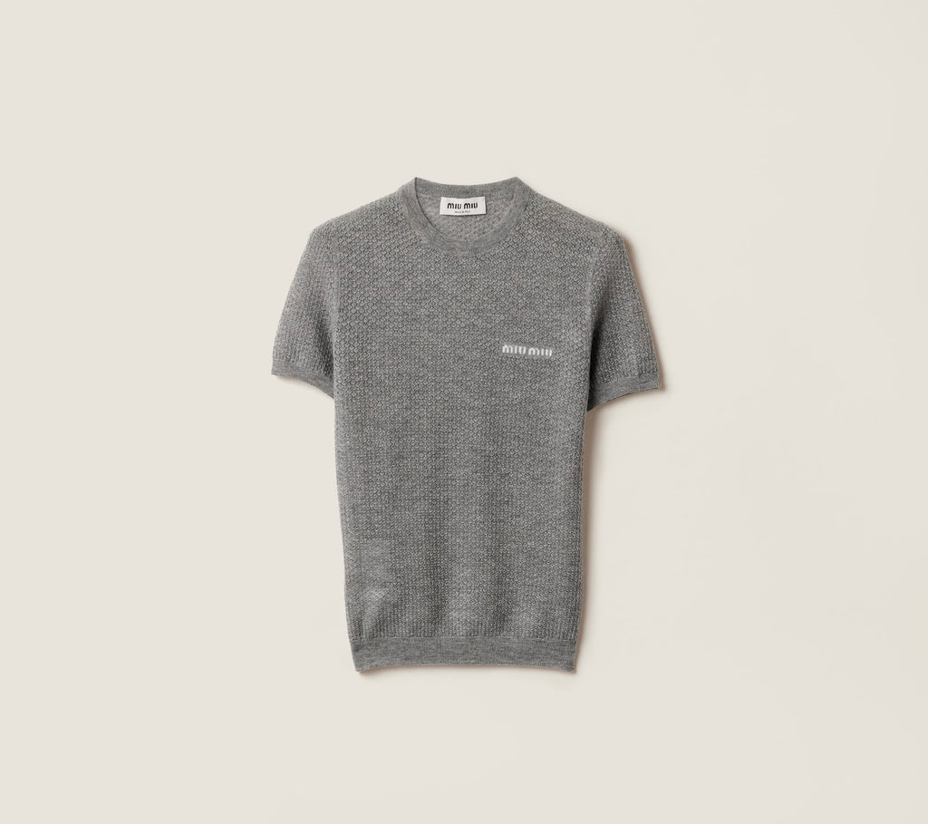 MIU MIU MMLB3017NNSOOO,Miu Miu cashmere sweater,Miu Miu cashmere sweater grey,MIU MIU grey sweater,MIU MIU grey sweater on sa