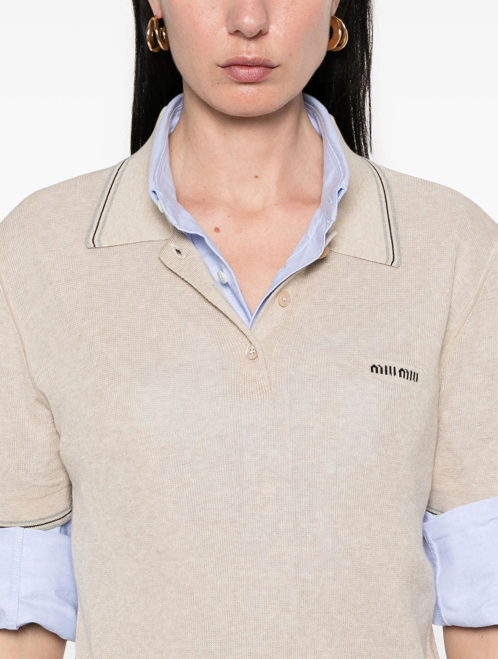 MIU MIU MML95616OPSOOO,Miu Miu polo top,Miu Miu knitted polo shirt,Miu Miu womens polo top,Miu Miu womens polo shirt,Miu Miu