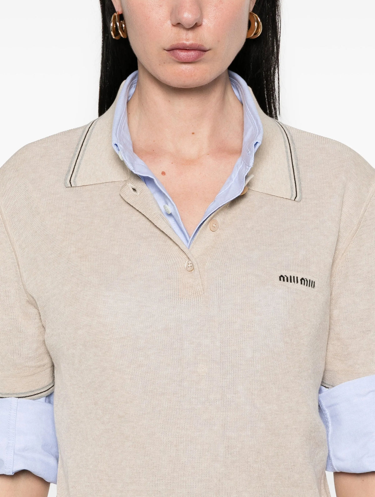 MIU MIU MML95616OPSOOO,Miu Miu polo top,Miu Miu knitted polo shirt,Miu Miu womens polo top,Miu Miu womens polo shirt,Miu Miu