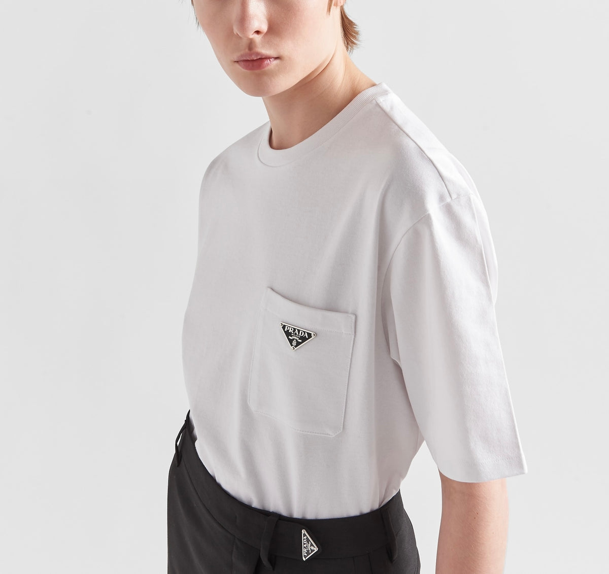 Prada 3515B_10UP_F0009_S_231,Prada jersey T-shirt,Prada pocket t-shirt,Prada pocket white t-shirt,Prada womens white t-shirt,