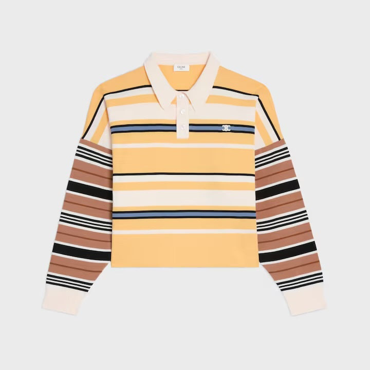 Celine RY0BX886Z,Celine loose polo in striped cotton,Celine striped polo,Celine striped polo womens,Celine yellow striped pol