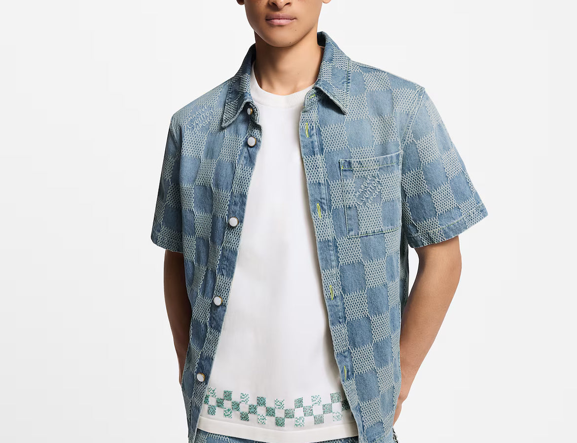Louis Vuitton 1AHVYZ,LV 1AHVYZ,Louis Vuitton 3D denim short sleeved shirt,LV denim short sleeved shirt,Louis Vuitton denim sh