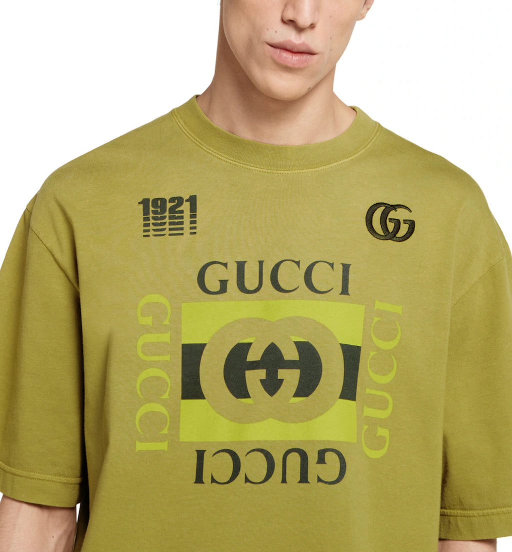 Winniemodo,Winnie modo,Gucci 798115 XJHDA,Gucci printed cotton jersey T-shirt,Gucci T-shirt 2025,Gucci t-shirt green,Gucci te