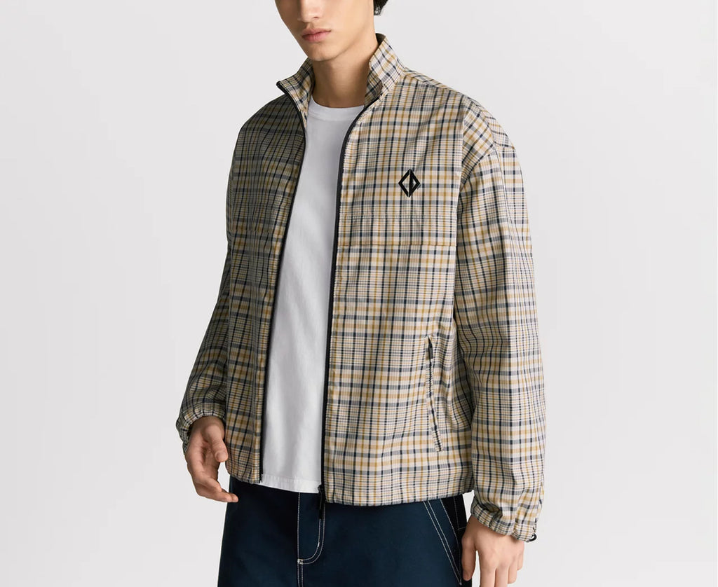 Dior 593C511A6523,Dior zipped shirt with CD Diamond embroidery,Dior zip up jacket,Dior zip up checkered jacket,Dior checkered
