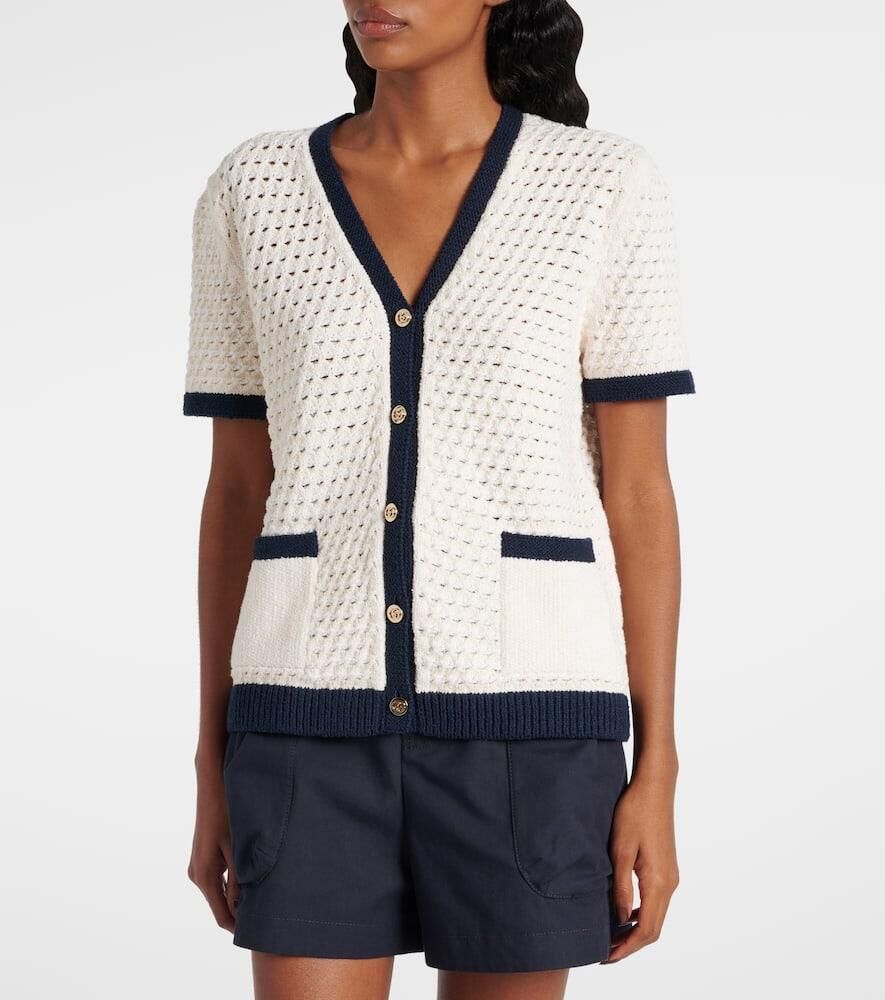 Gucci 824722 XKESV,Gucci cotton crochet cardigan,Gucci short sleeve white cardigans,Gucci short sleeve cardigan,Gucci white c