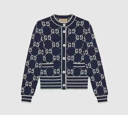Gucci 753917XKCAN,Gucci monogram cardigan,Gucci cardigan blue,Gucci cardigan women gg logo,Gucci cardigan,Gucci cardigan on s