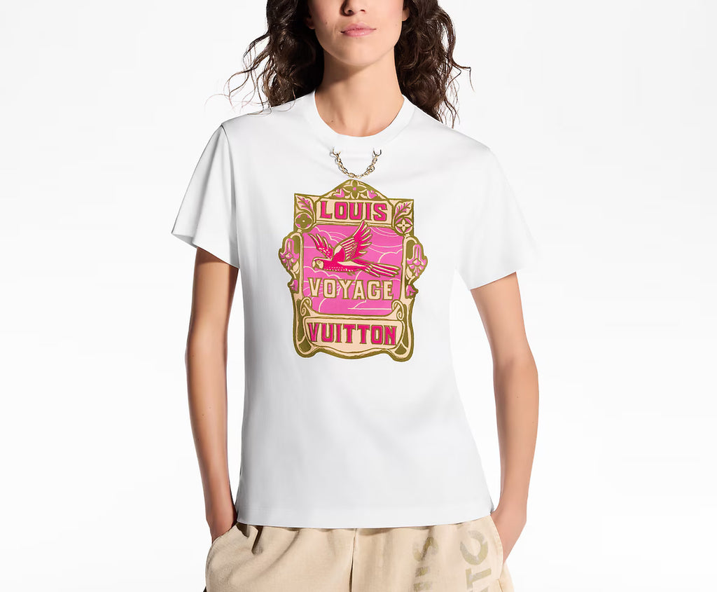 Louis Vuitton 1AHITS,LV 1AHITS,Louis Vuitton Parrot print T-shirt,Louis Vuitton white T-shirt,Louis Vuitton womens white T-sh