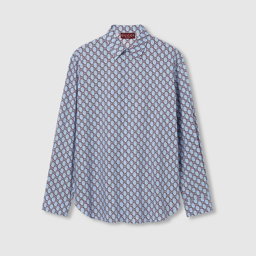 Gucci 814557Z7AHC,Gucci GG printed shirt,Gucci monogram shirt,Gucci blue monogram shirt,Gucci blue monogram shirt mens,Gucci