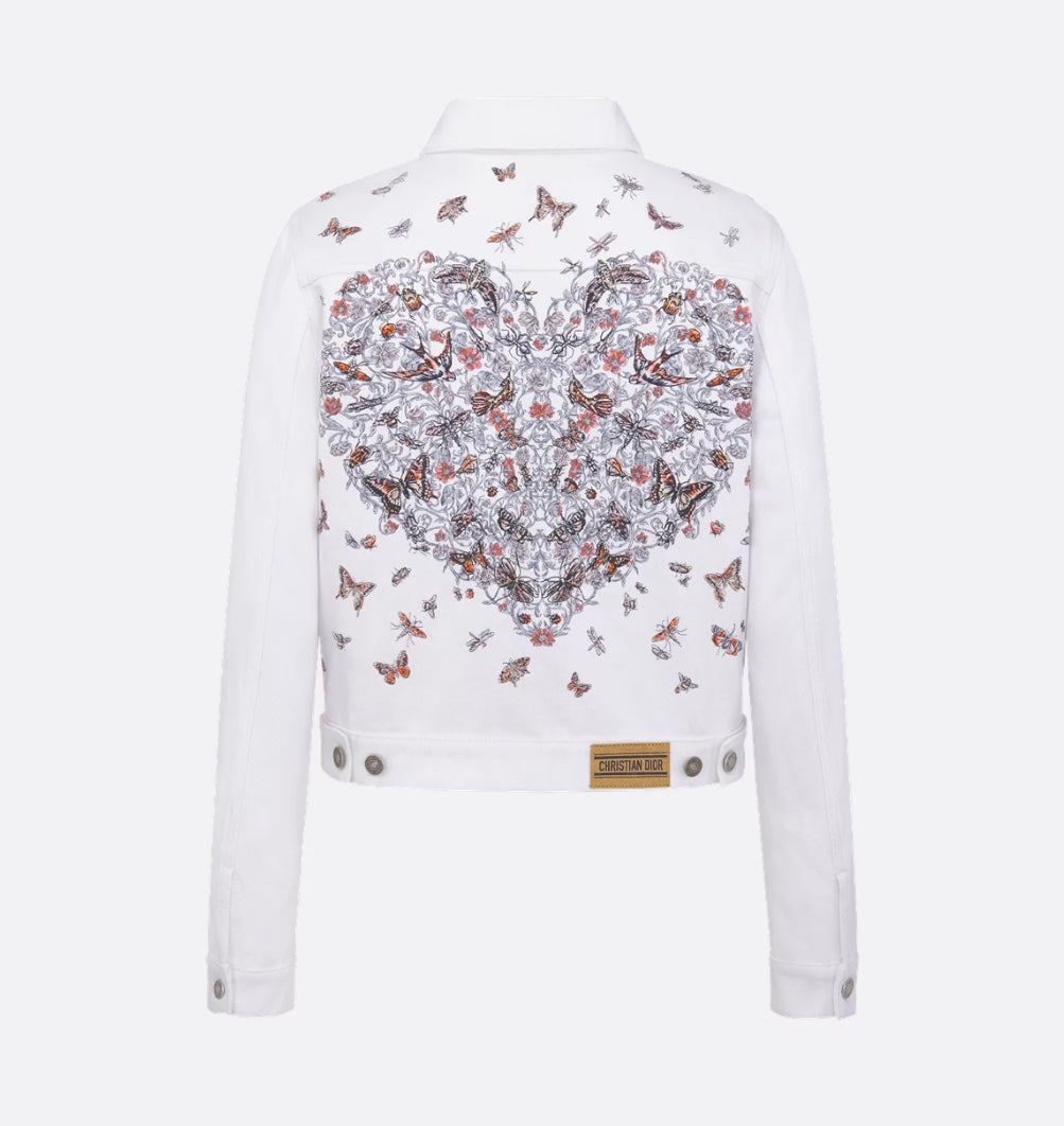 Dior 512V11A3033,Dior butterfly jacket,Dior butterfly womens jacket,Dior butterfly womens white jacket,Dior white denim jacke